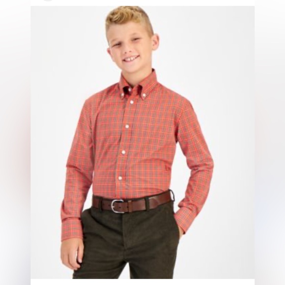 NWT B by‎ Brooks Brothers Boys Classic Fit Plaid Dress Shirt Holiday Christmas - Picture 1 of 8